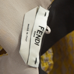 Pre Owned Fendi Yellow Textured Silk Collar Tie Detail Grisaille Maxi Dress L