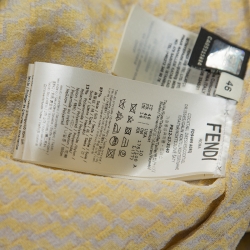 Pre Owned Fendi Yellow Textured Silk Collar Tie Detail Grisaille Maxi Dress L