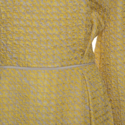 Pre Owned Fendi Yellow Textured Silk Collar Tie Detail Grisaille Maxi Dress L