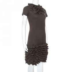 Pre Owned Fendi Brown Fleece Flounce Trim Detail Dress S