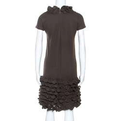 Pre Owned Fendi Brown Fleece Flounce Trim Detail Dress S