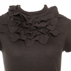 Pre Owned Fendi Brown Fleece Flounce Trim Detail Dress S