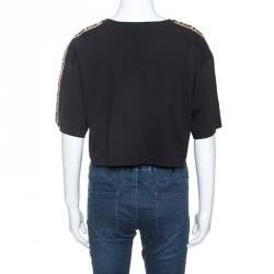 Pre Owned Fendi Black Cotton Logo Panel Crop Top S