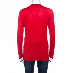 Pre Owned Fendi Red Cashmere Knit Floral Stud Embellished Sweater M