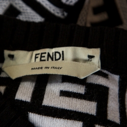 Pre Owned Fendi Monochrome Zucca Monogram Print Stretch Knit Short Sleeve Dress M