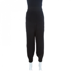 Pre Owned Fendi Black Silk Crepe Stripe Detail Trousers M