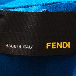 Pre Owned Fendi Blue Wool Blend Crepe Raw Edge Detail Maxi Dress M