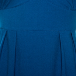 Pre Owned Fendi Blue Wool Blend Crepe Raw Edge Detail Maxi Dress M