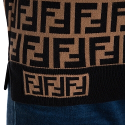 Pre Owned Fendi Black & Brown Zucca Monogram Print Knit Top M