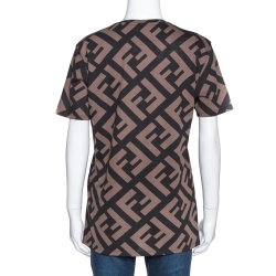 Pre Owned Fendi Brown Zucca Print Cotton Crew Neck T- Shirt S