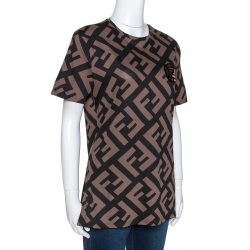 Pre Owned Fendi Brown Zucca Print Cotton Crew Neck T- Shirt S