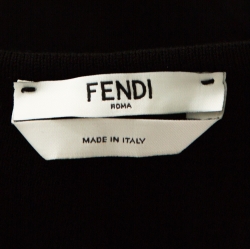Pre Owned Fendi Black Stretch Knit Laser Cut Detail Flared Dress M