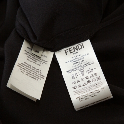 Pre Owned Fendi Black Silk Ribbed Zucca Detail Top S