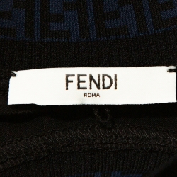 Pre Owned Fendi Black Silk Ribbed Zucca Detail Top S