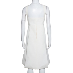 Pre Owned Fendi Off White Textured Cotton Silk Bow Detail Halter Dress M