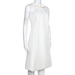 Pre Owned Fendi Off White Textured Cotton Silk Bow Detail Halter Dress M