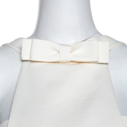Pre Owned Fendi Off White Textured Cotton Silk Bow Detail Halter Dress M
