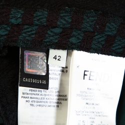 Pre Owned Fendi Dark Green & Black Silk Wavy Print Midi Dress M