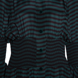 Pre Owned Fendi Dark Green & Black Silk Wavy Print Midi Dress M