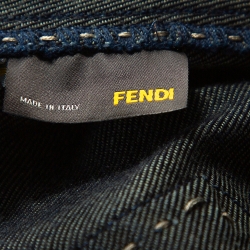 Pre Owned Fendi Indigo Denim & Leather Trim Straight Leg Jeans L