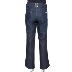 Pre Owned Fendi Indigo Denim & Leather Trim Straight Leg Jeans L