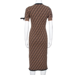 Pre Owned Fendi Brown Zucca Monogram Pattern Knit Fitted Dress S