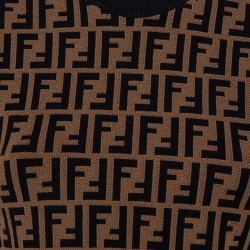 Pre Owned Fendi Brown Zucca Monogram Knit Tie Detail Crewneck Jumper S 