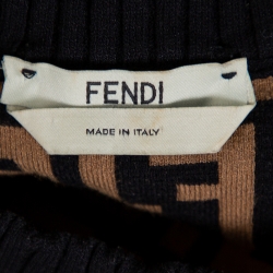 Pre Owned Fendi Brown Zucca Monogram Knit Tie Detail Crewneck Jumper S 