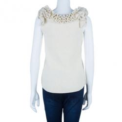 Pre Owned Fendi Off-White Floral Detail Knit Top M