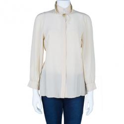 Pre Owned Fendi Beige Silk Collared Top M
