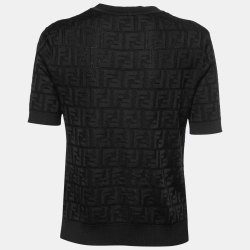 Pre Owned Fendi Black Zucca Monogram Knit Pullover Top S 