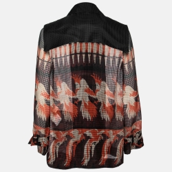 Pre Owned Fendi Black Printed Mesh Button Front Lightweight Jacket S