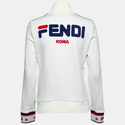 Pre Owned Fendi White Knit Logo Band Trim Zip-Up Track Jacket M