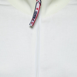 Pre Owned Fendi White Knit Logo Band Trim Zip-Up Track Jacket M