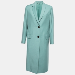 Pre Owned Fendi Aqua Green Wool Single-Breasted Long Coat S