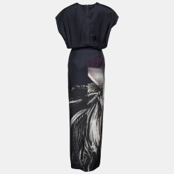 Pre Owned Fendi Black Printed Silk Maxi Dress M