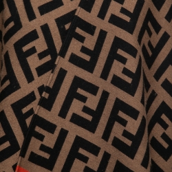 Pre Owned Fendi Brown Zucca Patterned Wool Poncho One Size