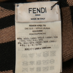 Pre Owned Fendi Brown Zucca Patterned Wool Poncho One Size