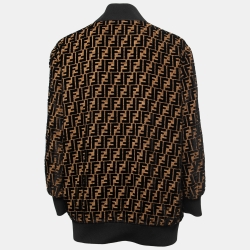 Pre Owned Fendi Black/Gold FF Logo Velvet Bomber Jacket S