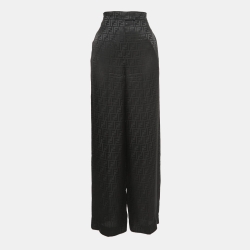 Pre Owned Fendi Black FF Monogram Silk Trousers XS