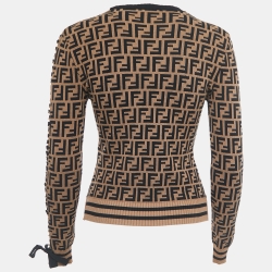 Pre Owned Fendi Brown FF Logo Intarsia Knit Jumper XS