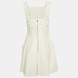 Pre Owned Fendi Off White Lambskin Leather Mini Dress M