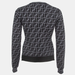 Pre Owned Fendi Grey/Black Monogram Knit Pullover S