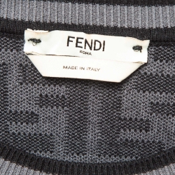 Pre Owned Fendi Grey/Black Monogram Knit Pullover S
