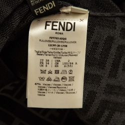 Pre Owned Fendi Grey/Black Monogram Knit Pullover S