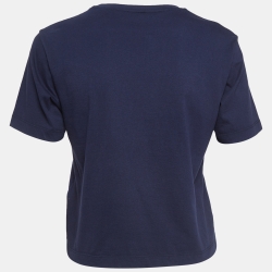 Pre Owned Fendi Navy Blue Logo Embroidered Cotton T-Shirt S