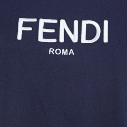 Pre Owned Fendi Navy Blue Logo Embroidered Cotton T-Shirt S