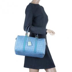 Pre Owned Fendi Blue Forever Zucca Boston Bag