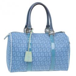 Pre Owned Fendi Blue Forever Zucca Boston Bag