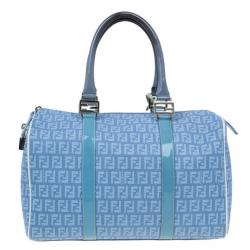 Pre Owned Fendi Blue Forever Zucca Boston Bag